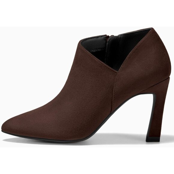 ⚡Women's Chocolate Pointed Toe V Cut Ankle Boots Kitten Heel Side Zip Office - Picture 2 of 3